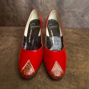 Vintage 50s Caprini Mandala Pumps Red High Heel Women's 7.5 Mod Midcentury Retro